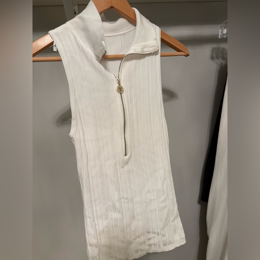 White House Black Market Ivory Zip-Up Tank Top